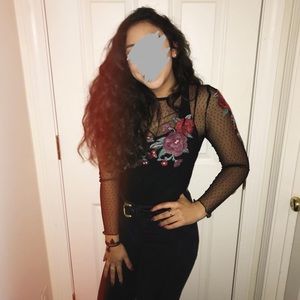Sheer Black Long Sleeve with Rose Detailing